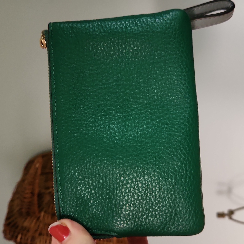 Green Leather Coach Wristlet with Radish Design - Picture 10 of 10